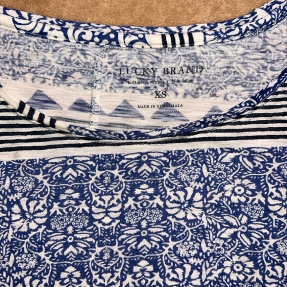 Lucky Brand Women XS Blue‎ White Black Paisley Stripe Loose Fit Shirt (W) - Picture 4 of 7
